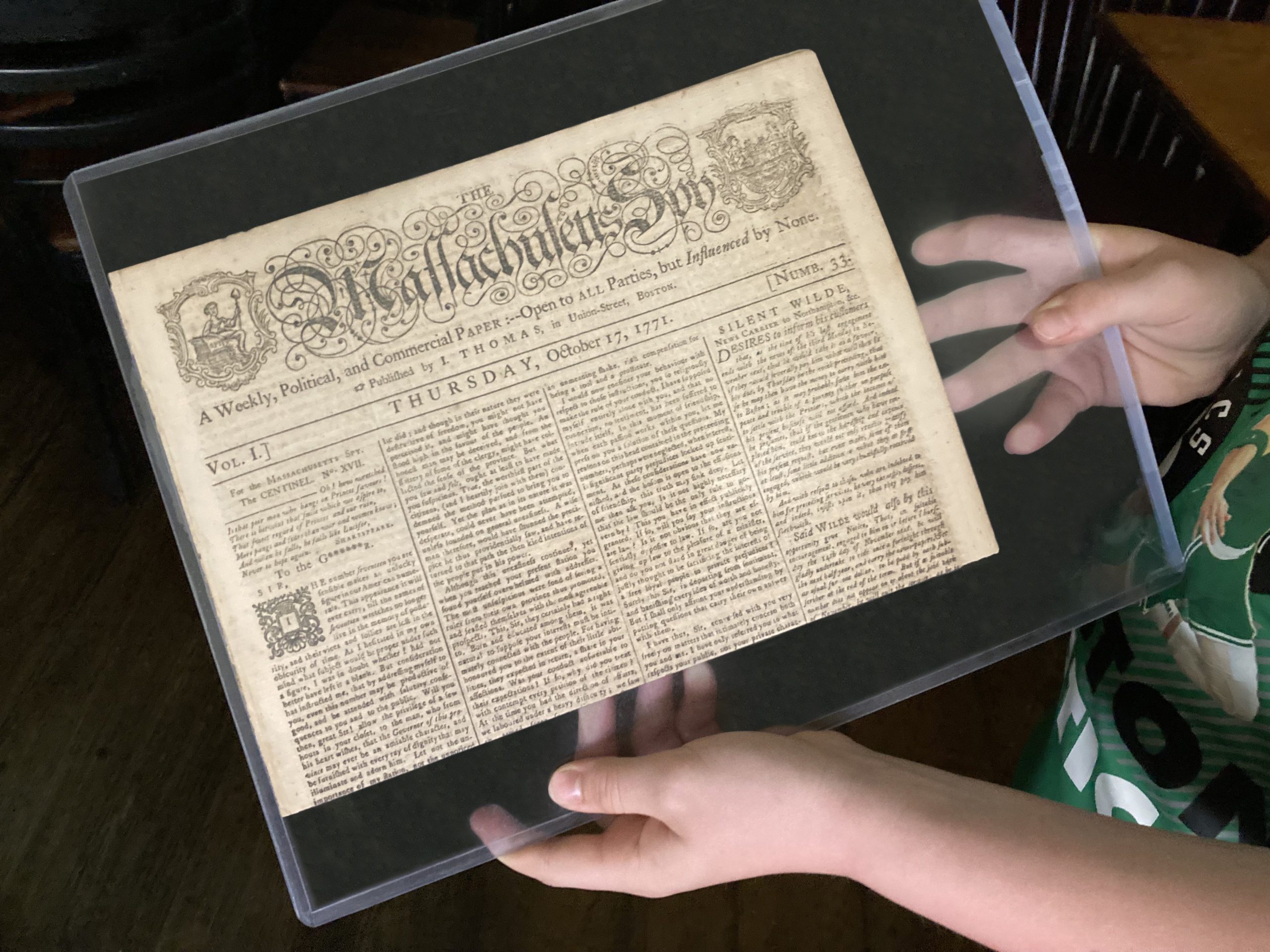 The October 17, 1771 issue of the Massachusetts Spy printed by Isaiah Thomas